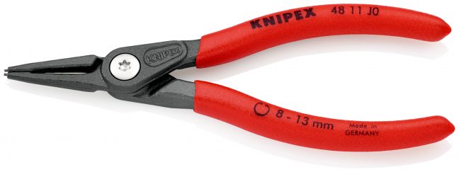 KNIPEX 48 11 J0 Precyzyjne szczypce do pierścieni osadczych sprężynujących wewnętrznych dużych Z antypoślizgowego tworzywa sztucznego fosforanowana, szara 140 mm