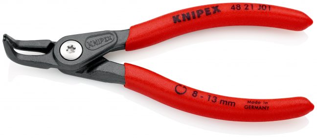 KNIPEX 48 21 J01 Precyzyjne szczypce do pierścieni osadczych sprężynujących wewnętrznych dużych Z antypoślizgowego tworzywa sztucznego fosforanowana, szara 130 mm