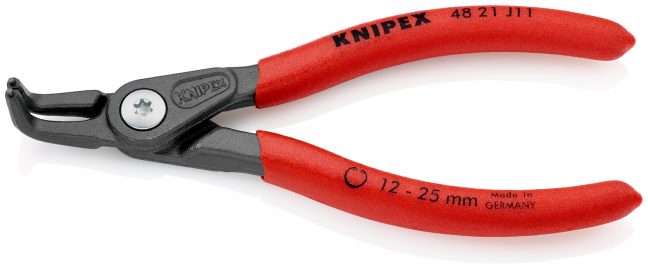 KNIPEX 48 21 J11 Precyzyjne szczypce do pierścieni osadczych sprężynujących wewnętrznych dużych Z antypoślizgowego tworzywa sztucznego fosforanowana, szara 130 mm