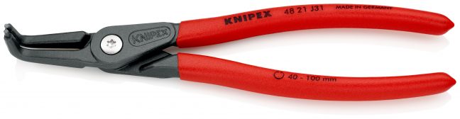 KNIPEX 48 21 J31 Precyzyjne szczypce do pierścieni osadczych sprężynujących wewnętrznych dużych Z antypoślizgowego tworzywa sztucznego fosforanowana, szara 210 mm